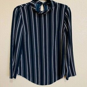 Atmosphere blue top women white stripes Long sleeve blouse size 10